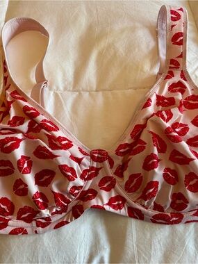 HSIA Pink Underwire Bra with Red Kiss Print